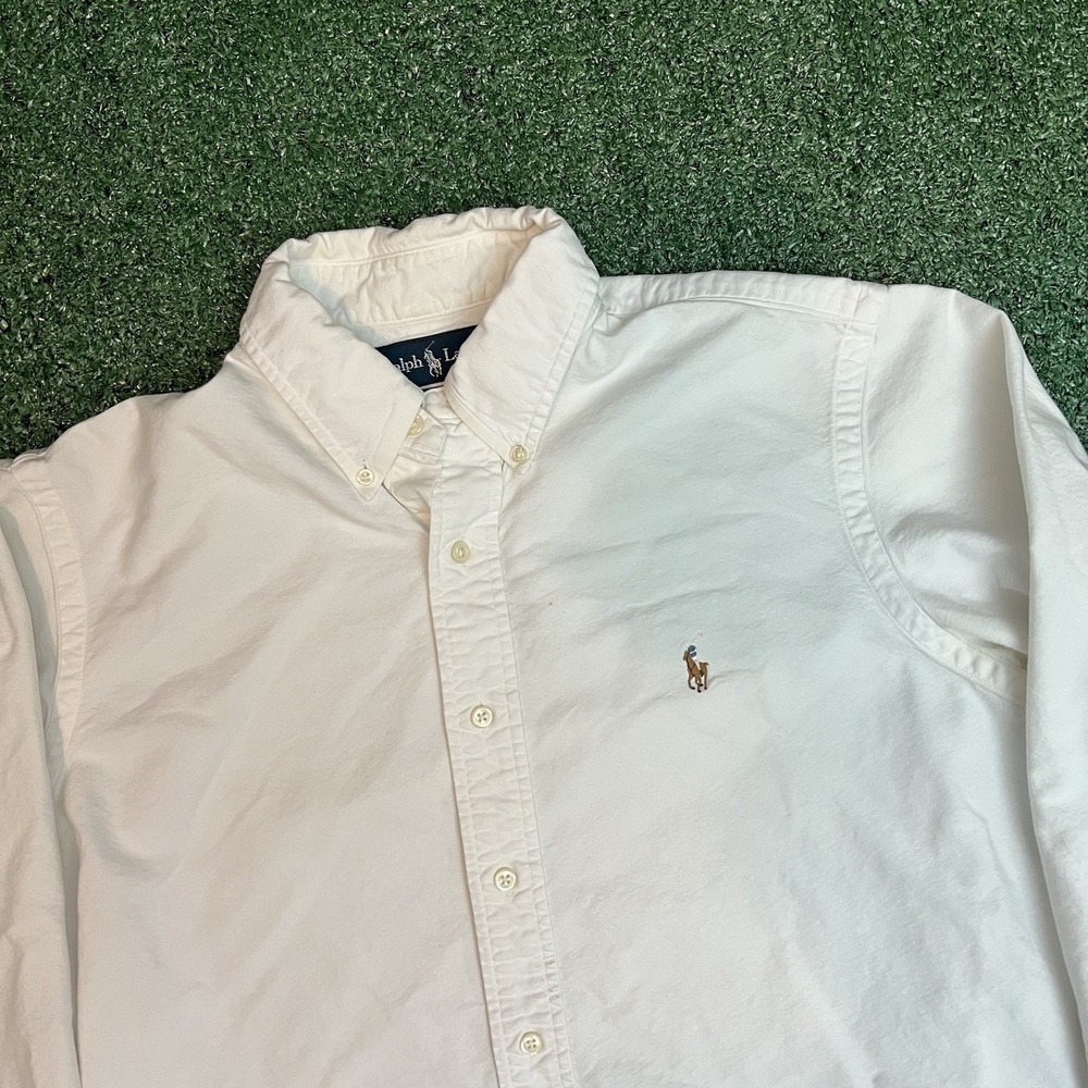 Polo Ralph Lauren Mens White Custom Fit Oxford Button Down Shirt Size 16 34/35
